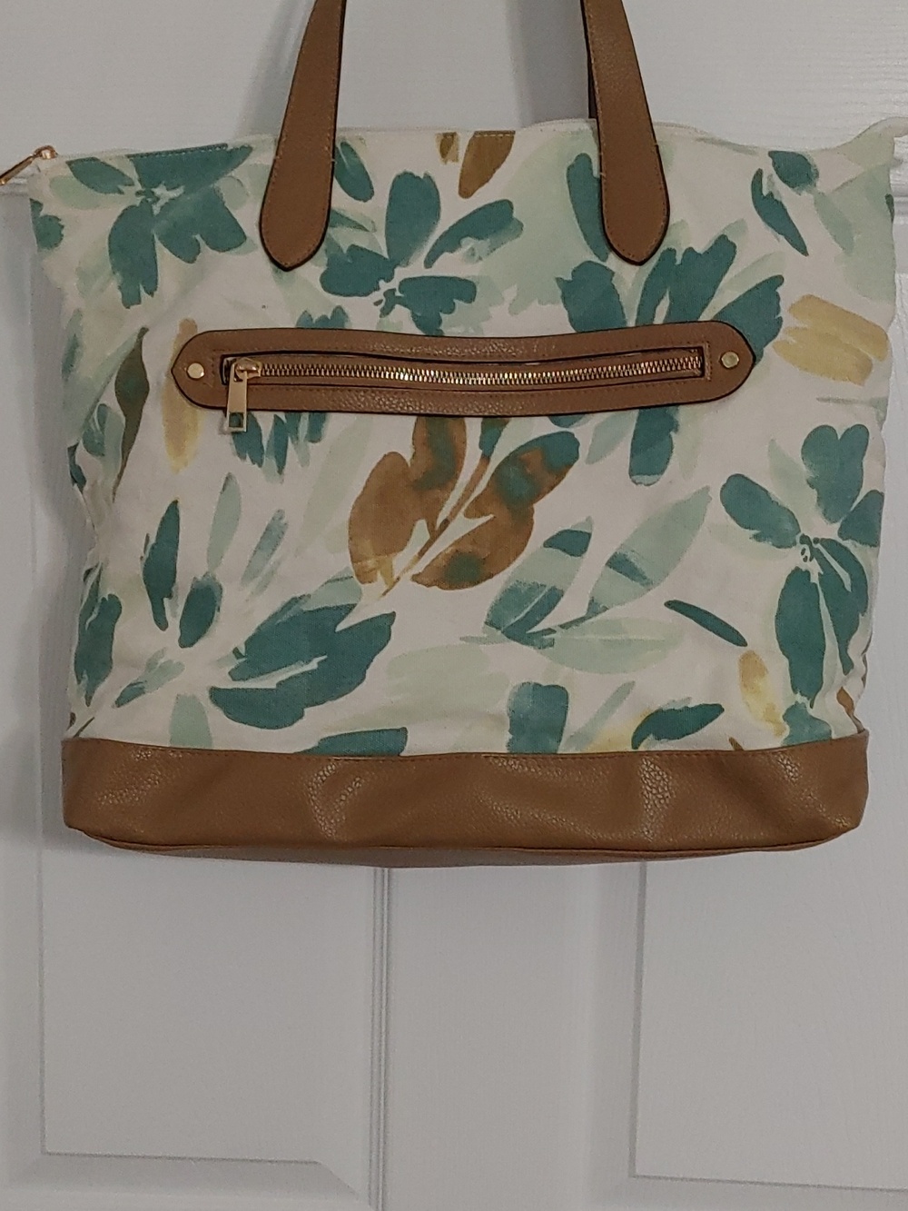 a new day Canvas Laptop Bag with Tan Leather & Floral Accents - Picture 3 of 7